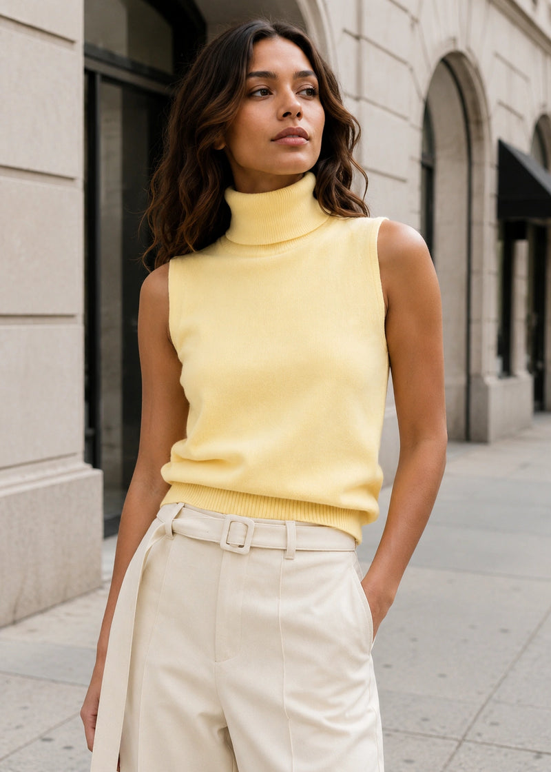 SALAZIA Sleeveless Turtleneck Minimalist Knit Sweaters