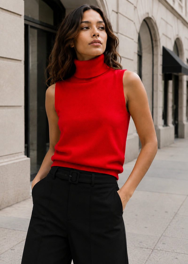 SALAZIA Sleeveless Turtleneck Minimalist Knit Sweaters