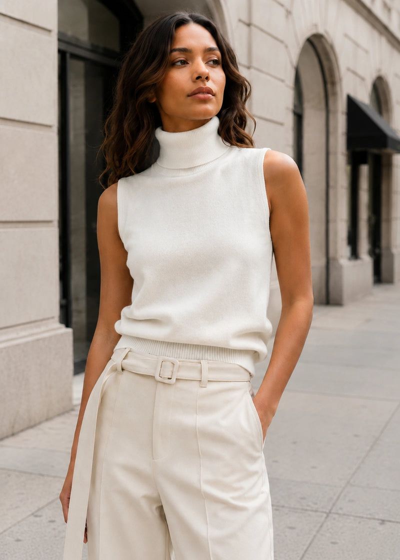SALAZIA Sleeveless Turtleneck Minimalist Knit Sweaters