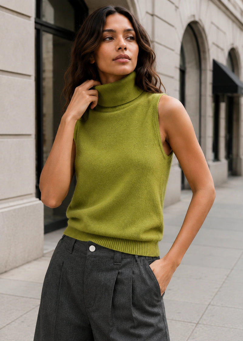 SALAZIA Sleeveless Turtleneck Minimalist Knit Sweaters
