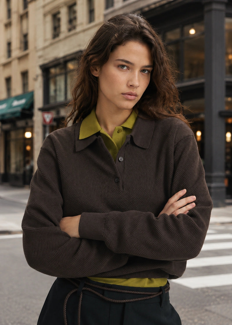 SALAZIA Solid-Color Collared Knit Pullover Sweaters