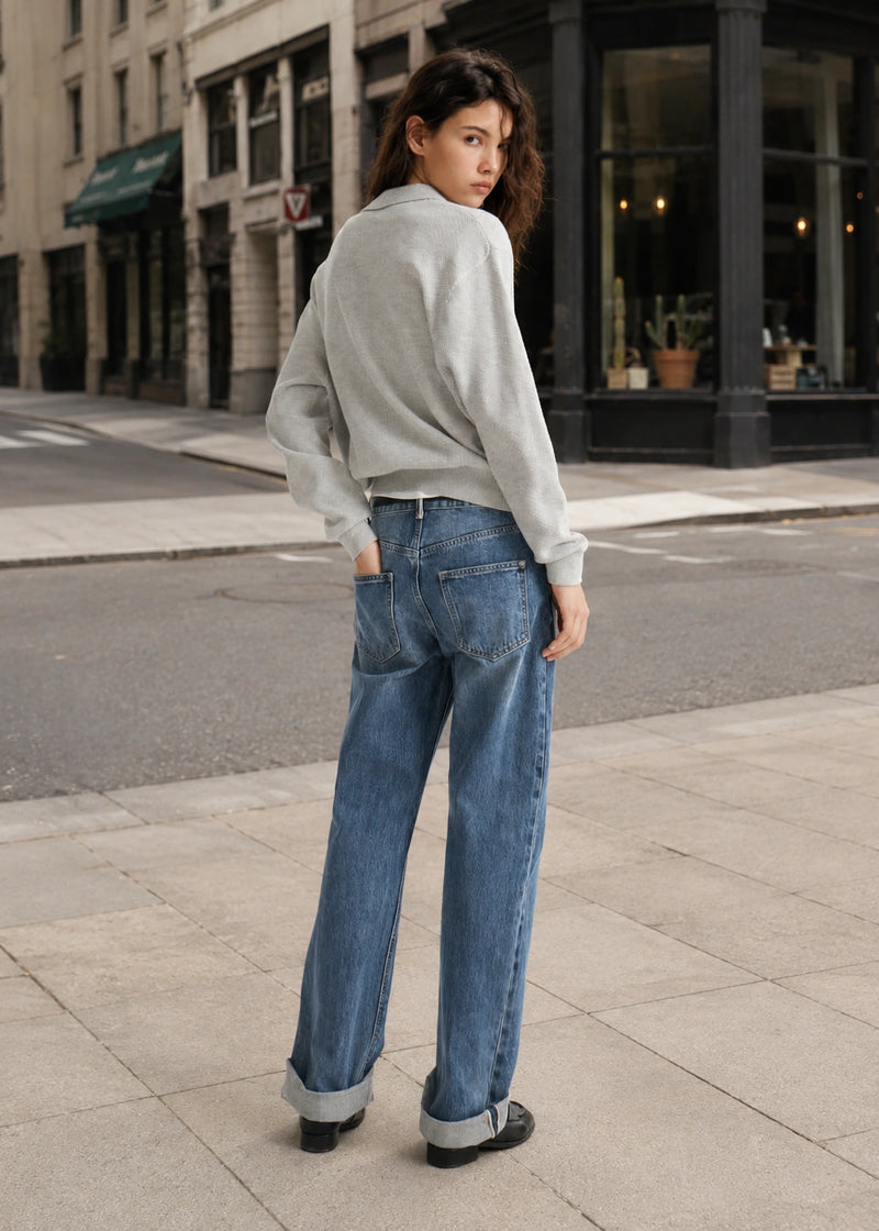 SALAZIA Solid-Color Collared Knit Pullover Sweaters