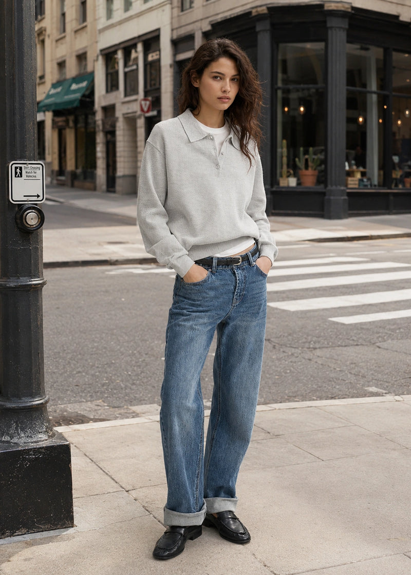 SALAZIA Solid-Color Collared Knit Pullover Sweaters