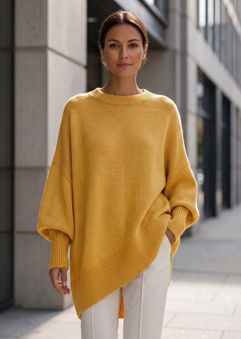 SALAZIA Solid Crew Neck Drop Shoulder Loose Faux Cashmere Pullover Sweater