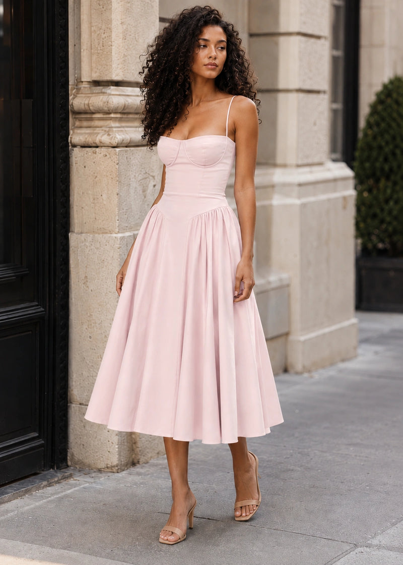 SALAZIA Spaghetti Strap Corset Midi Dresses