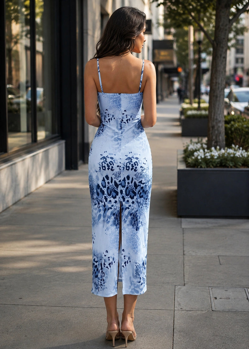 SALAZIA Spaghetti Strap Low-cut Print Dresses
