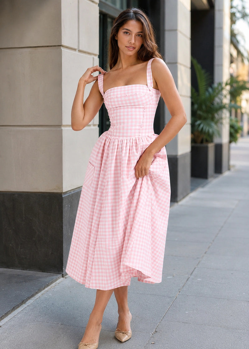 SALAZIA Square Neck Pocket A-Line Midi Dresses