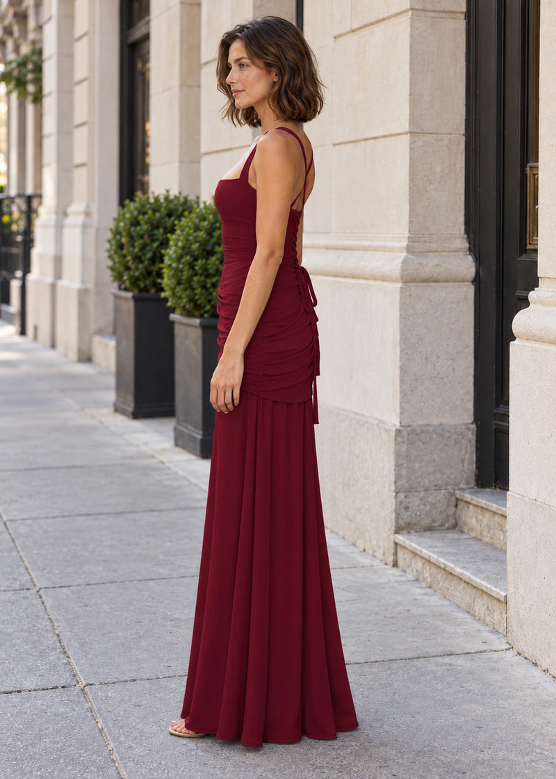 SALAZIA Square Neck Ruched Draped Maxi Dresses