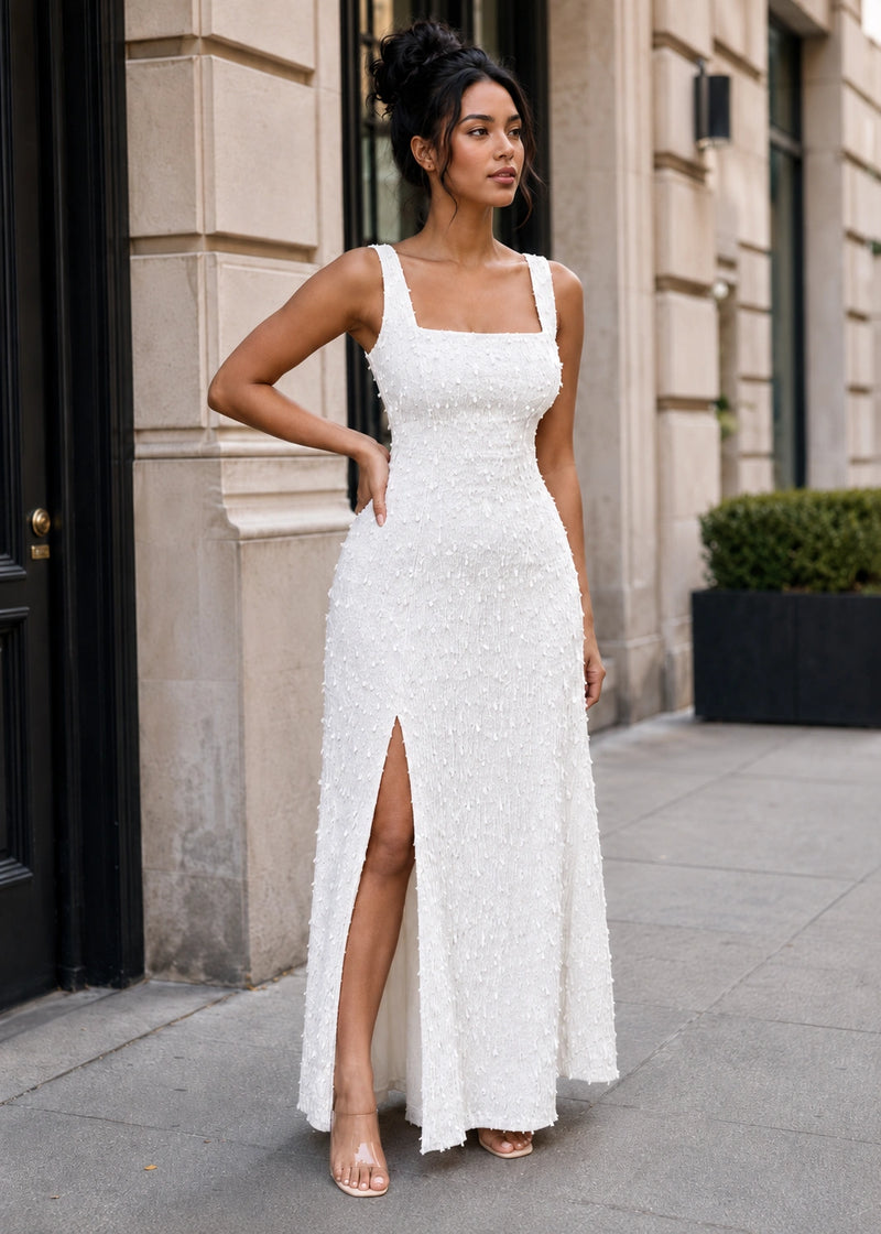 SALAZIA Square Neck Textured Sleeveless Maxi Dresses