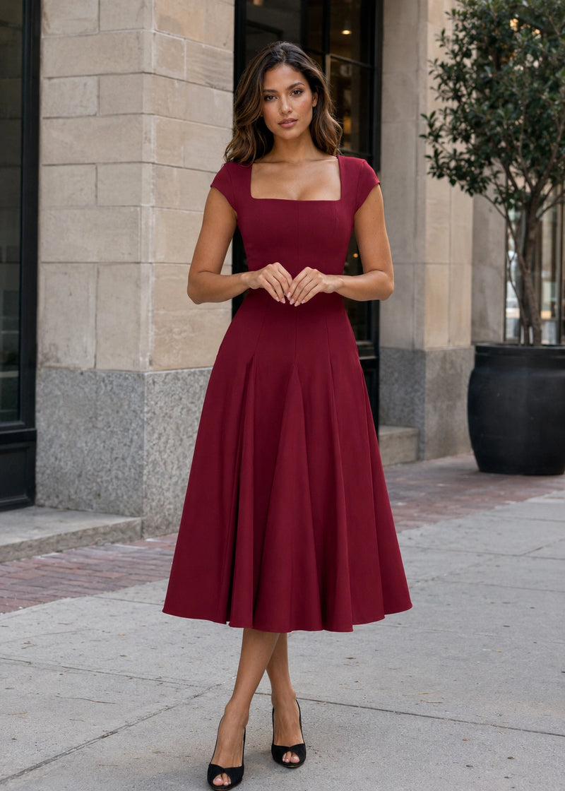 SALAZIA Square Neck Twill Midi dresses