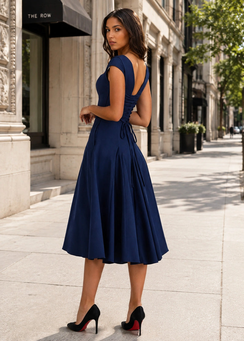 SALAZIA Square Neck Twill Midi dresses