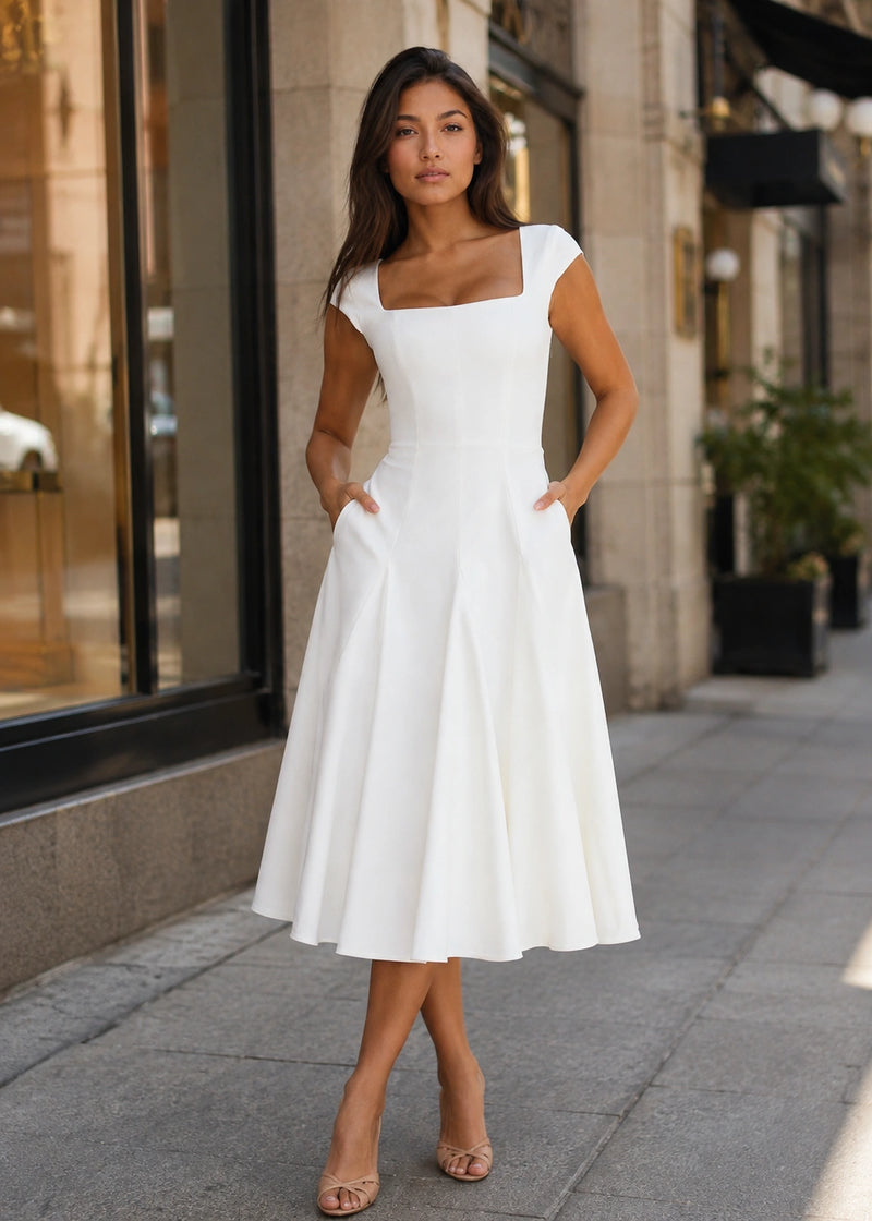 SALAZIA Square Neck Twill Midi dresses