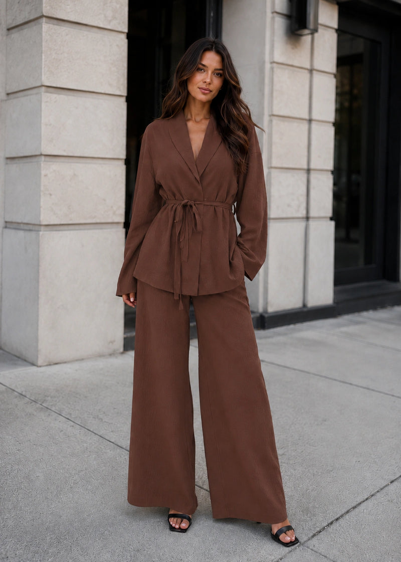 SALAZIA Tie-Waist Long Sleeve Top & Wide-Leg Pants Sets