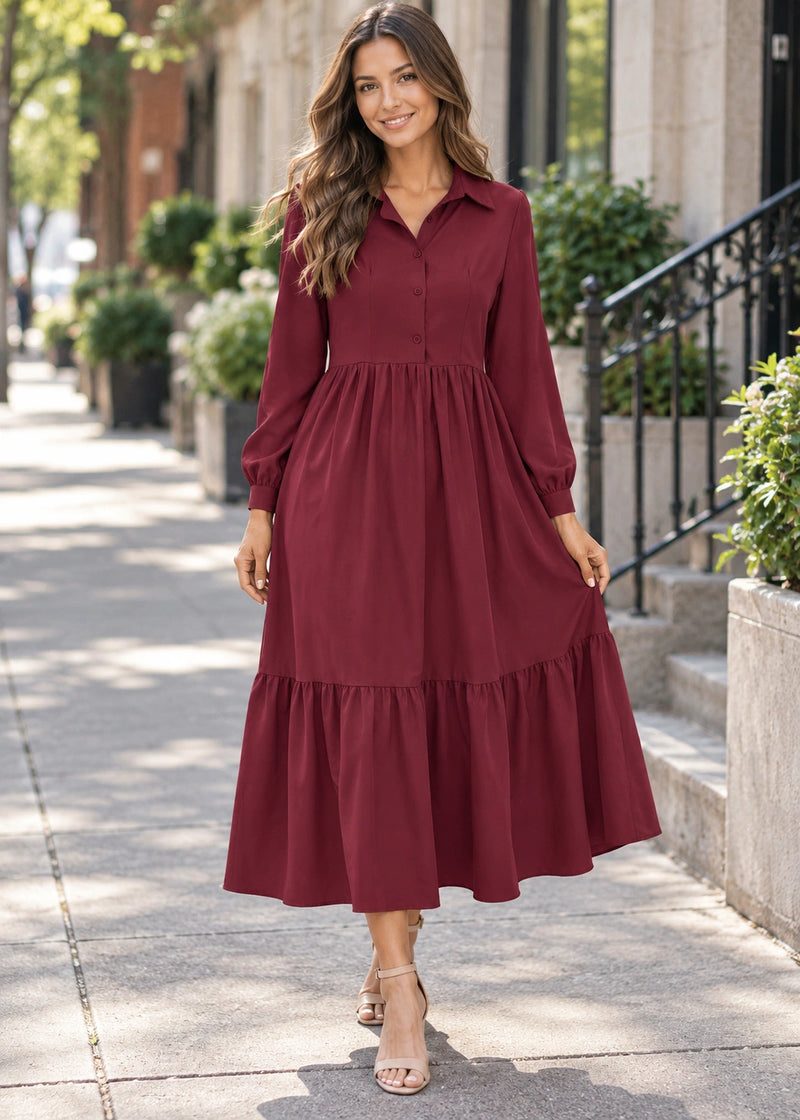 SALAZIA Tiered Collared Maxi Dresses
