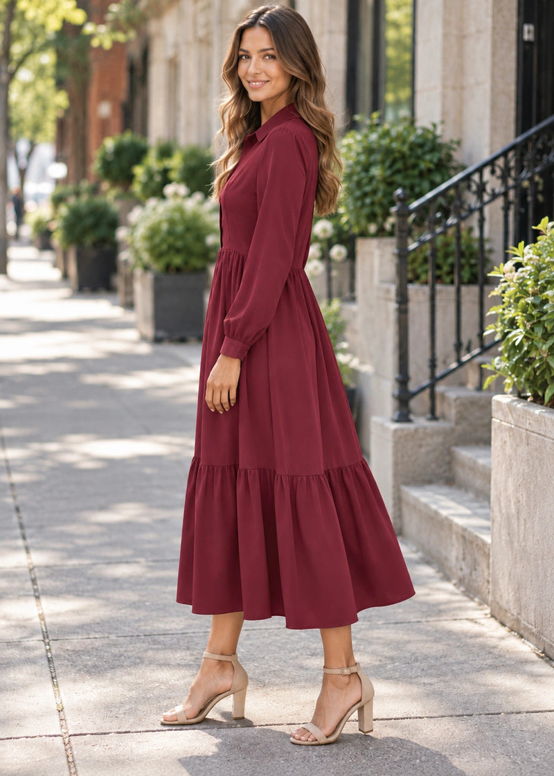 SALAZIA Tiered Collared Maxi Dresses