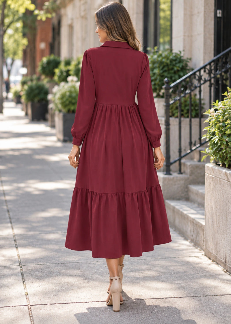 SALAZIA Tiered Collared Maxi Dresses