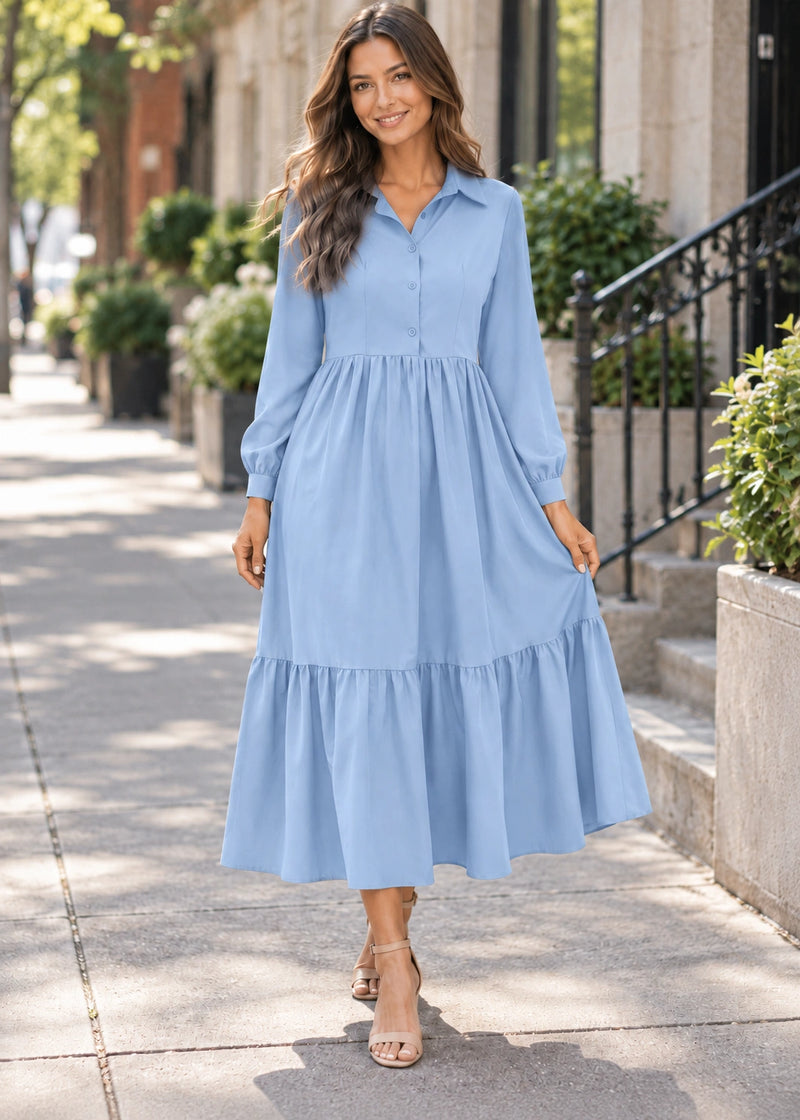 SALAZIA Tiered Collared Maxi Dresses
