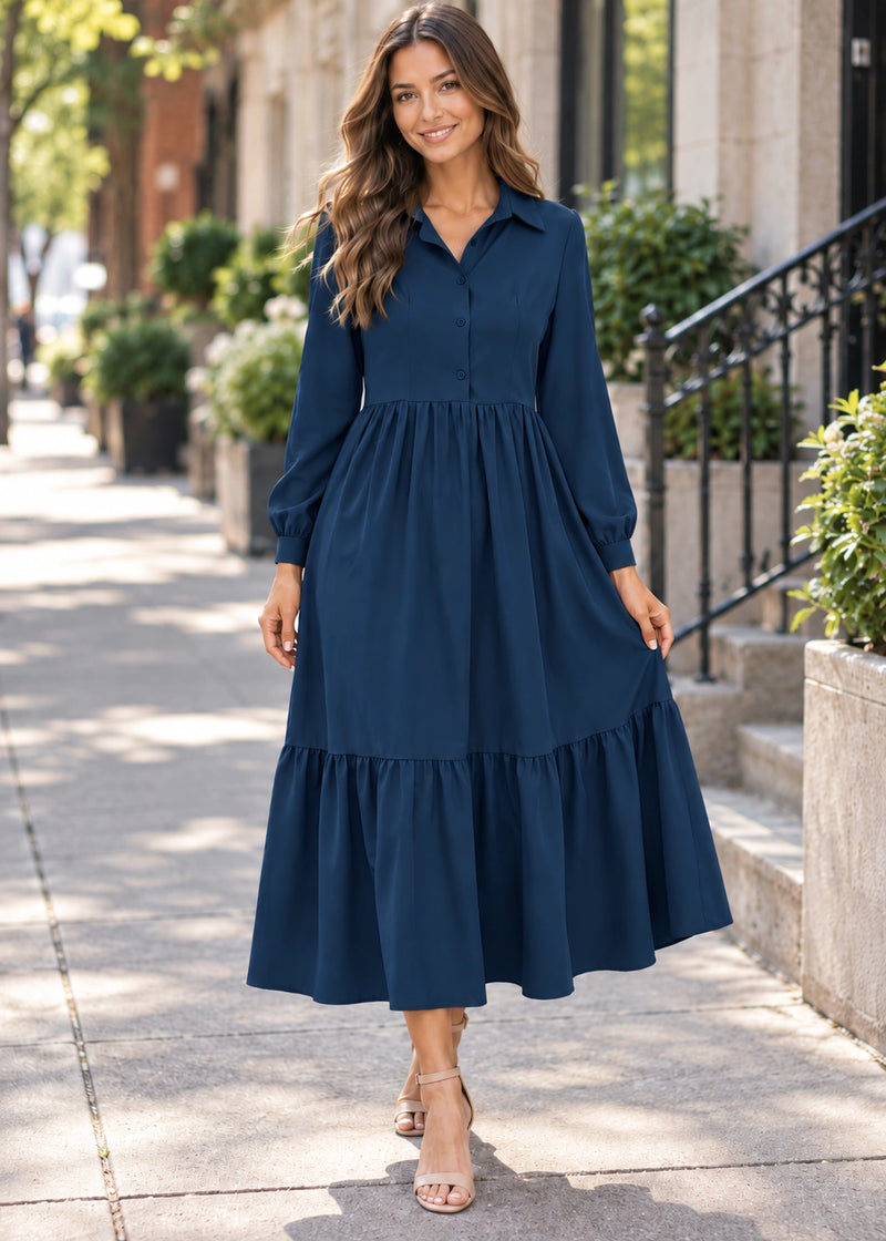 SALAZIA Tiered Collared Maxi Dresses