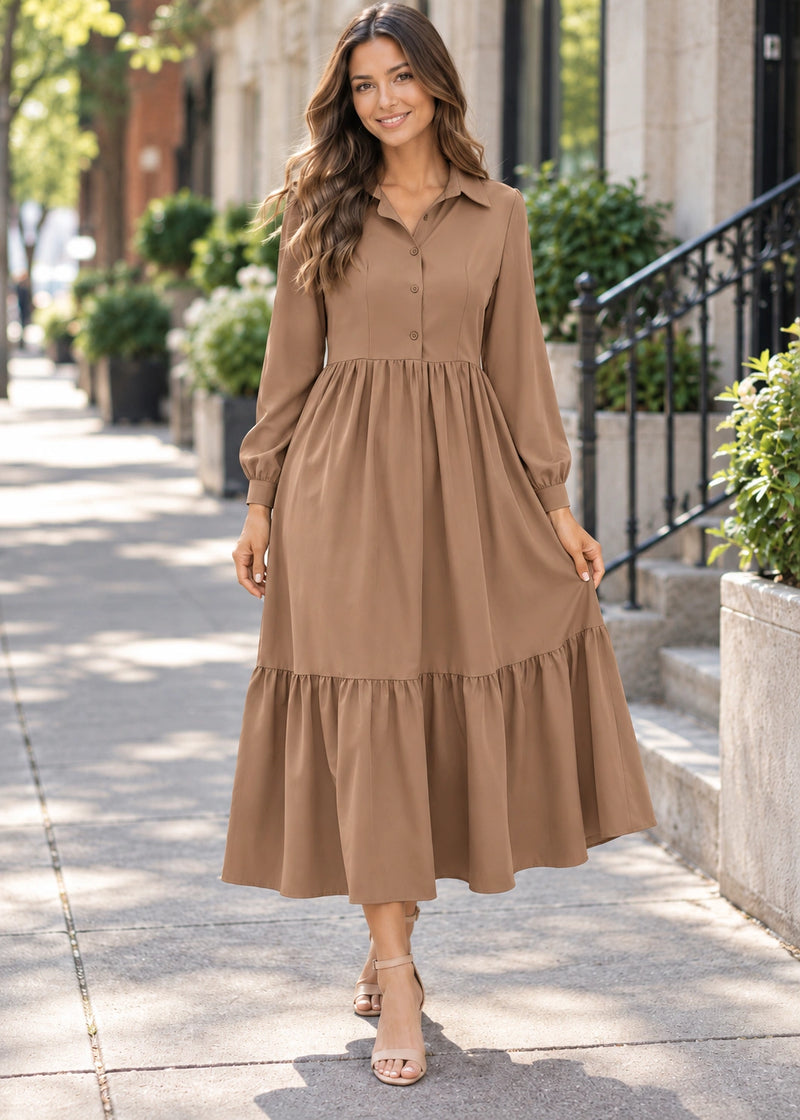 SALAZIA Tiered Collared Maxi Dresses