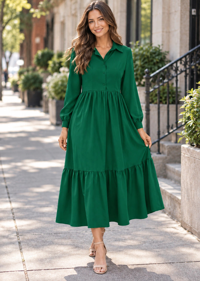 SALAZIA Tiered Collared Maxi Dresses