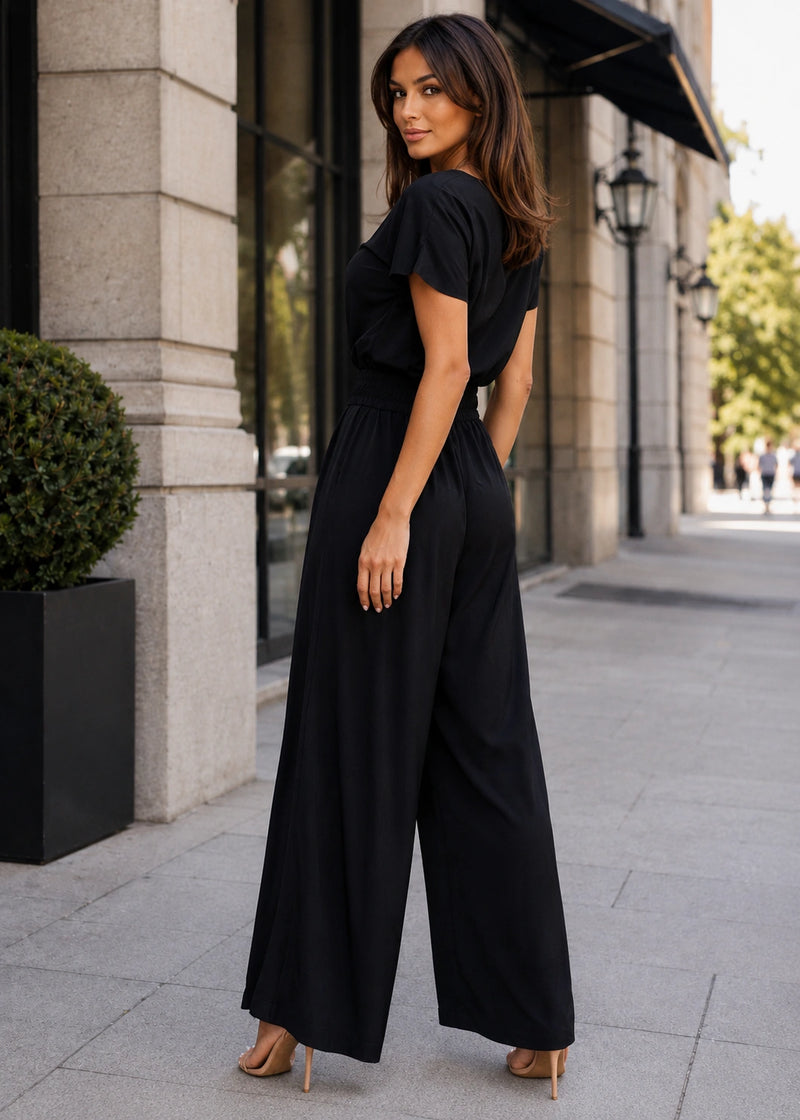 SALAZIA V-Neck Belted Short Sleeve Straight-Leg Jumpsuits