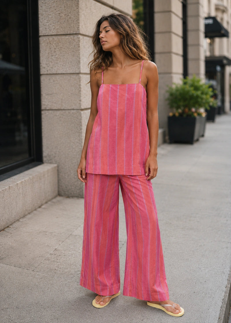 SALAZIA Vertical Stripe Square Neck Tank & Wide-Leg Pants Sets