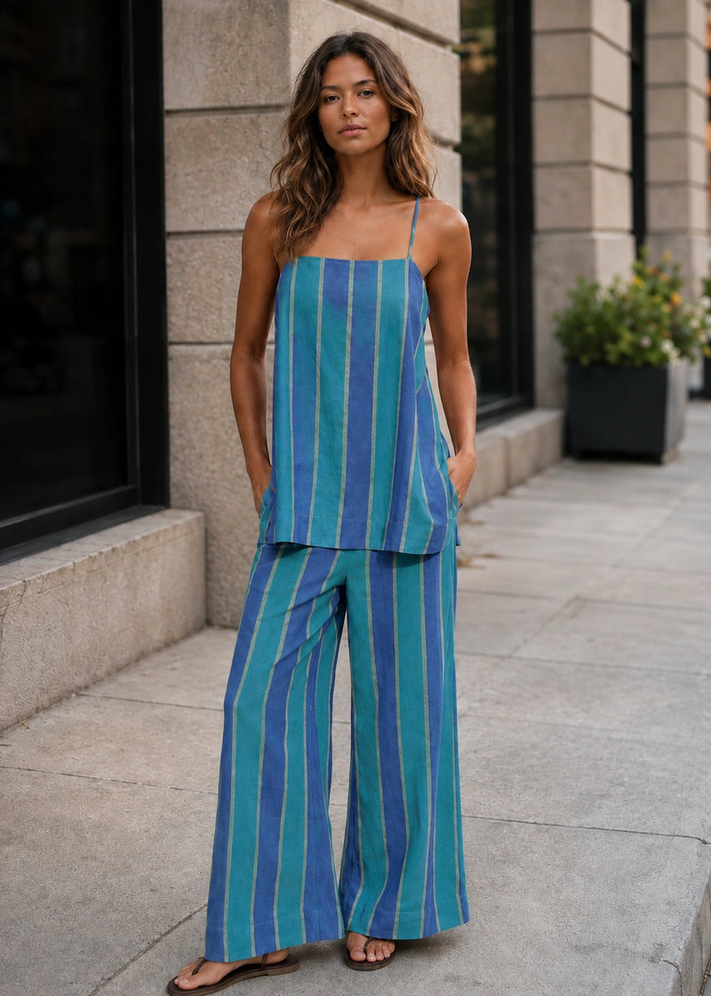 SALAZIA Vertical Stripe Square Neck Tank & Wide-Leg Pants Sets