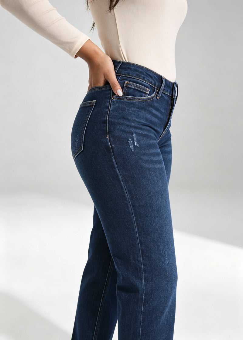 SALAZIA Vintage Washed Multicolor Wide-Leg Denim Jeans