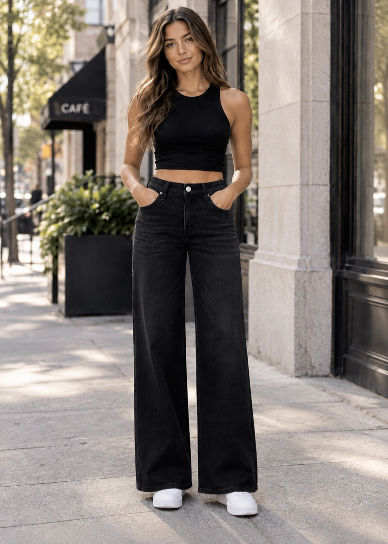 SALAZIA Vintage Washed Multicolor Wide-Leg Denim Jeans