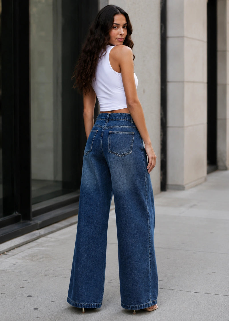 SALAZIA Washed Denim Asymmetrical High-Waist Straight-Leg Jeans