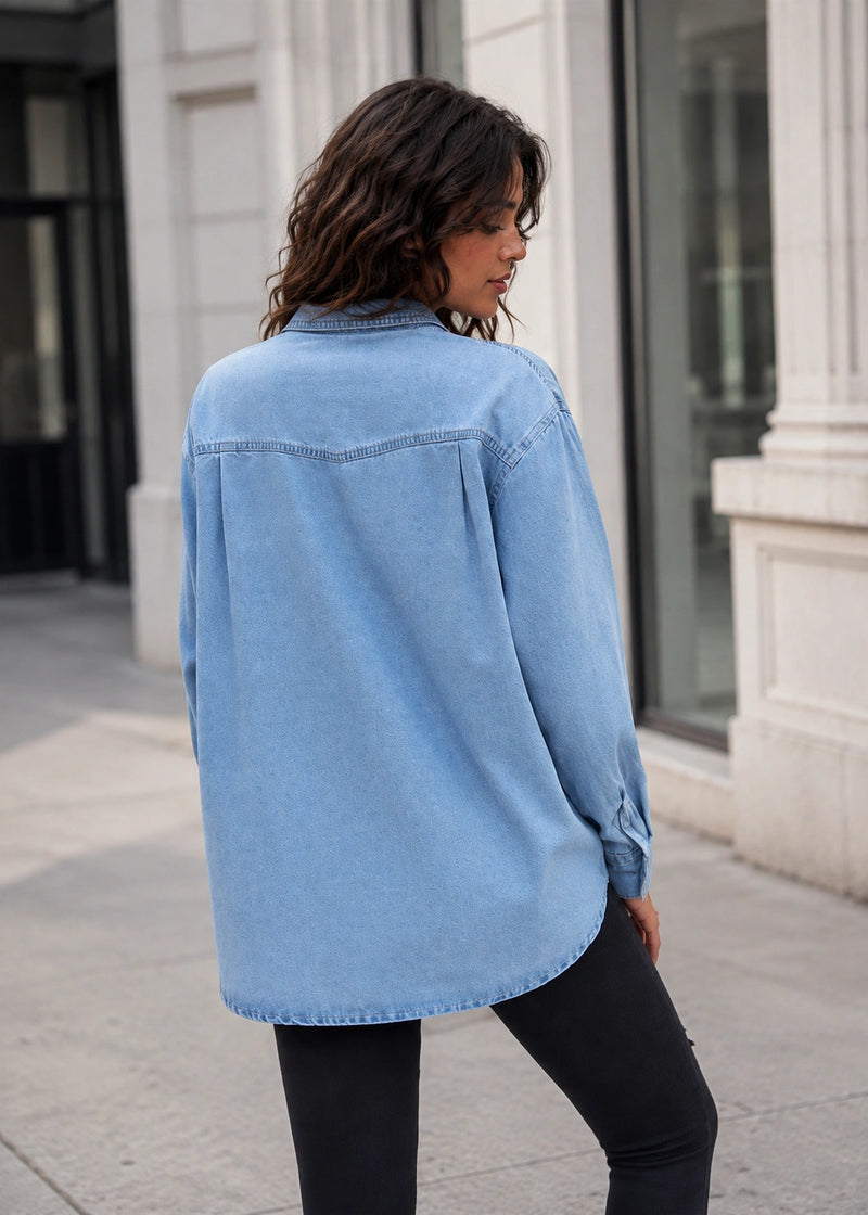 SALAZIA Washed Oversized Denim Button-Up Shirts
