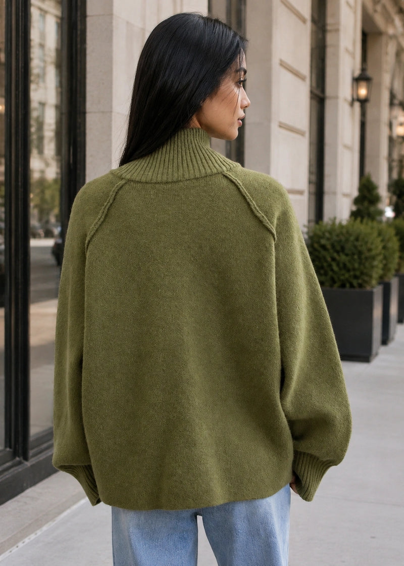 SALAZIA Zip-Up Stand Collar Soft Knit Cardigan Sweaters