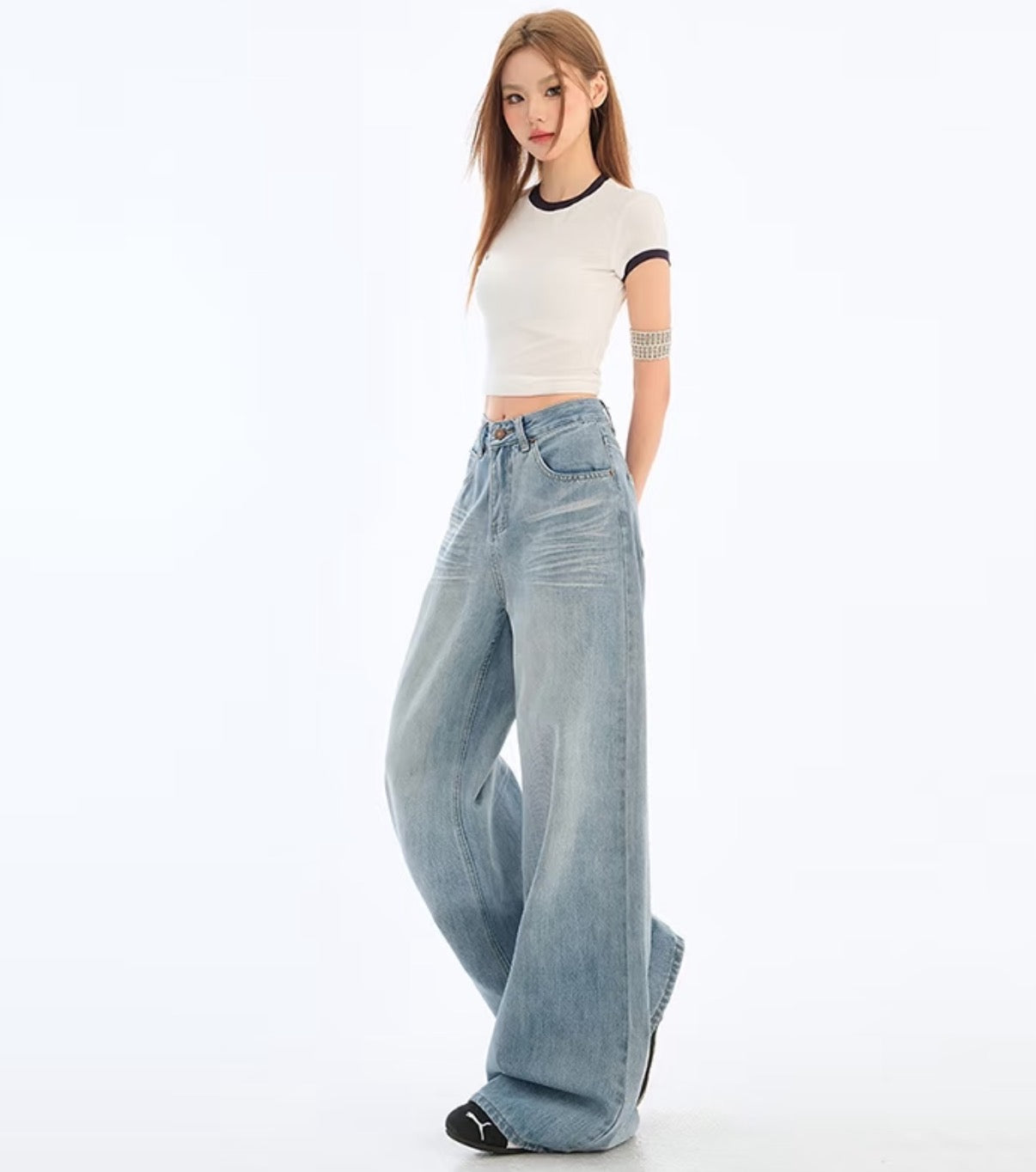High-Waisted Relaxed Straight-Leg Drape Jeans