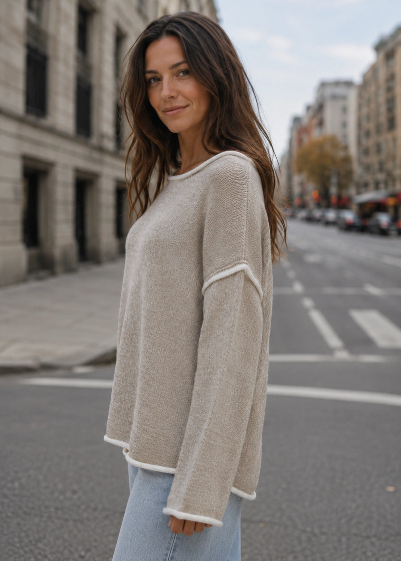 Salazia Contrast Trim Round Neck Knit Sweaters