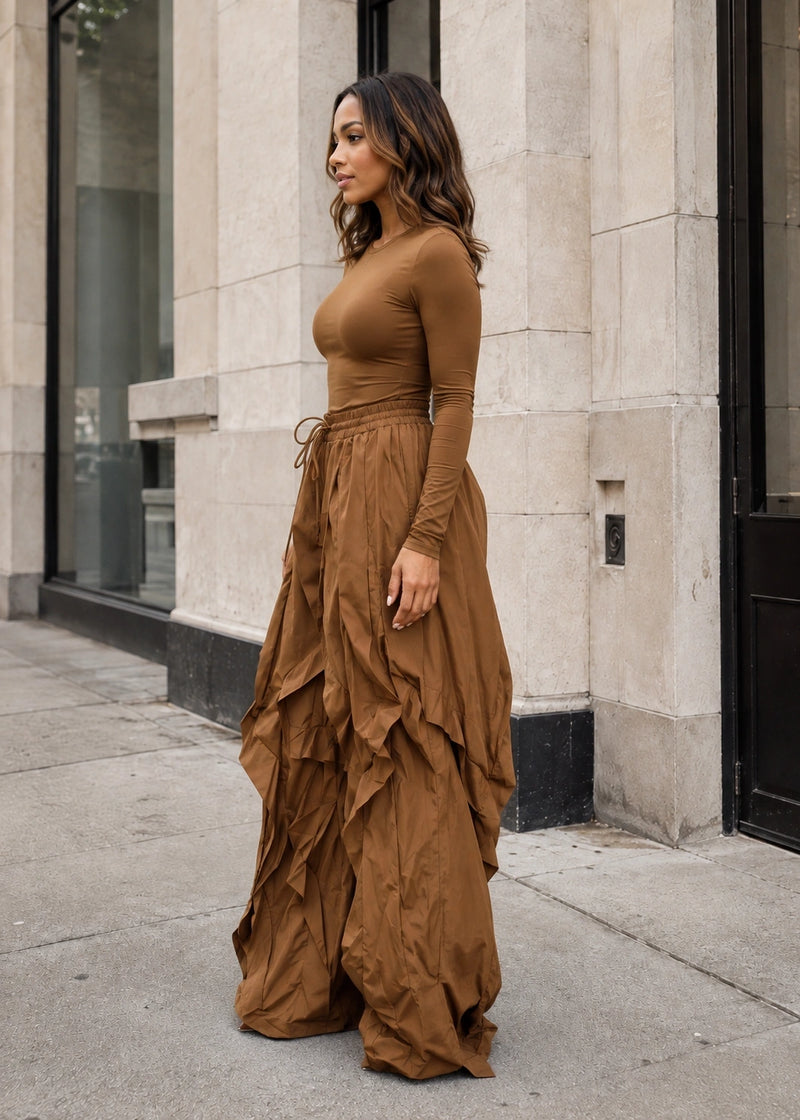 Salazia Long Sleeve Fitted Top & Layered Wide Leg Pants Sets