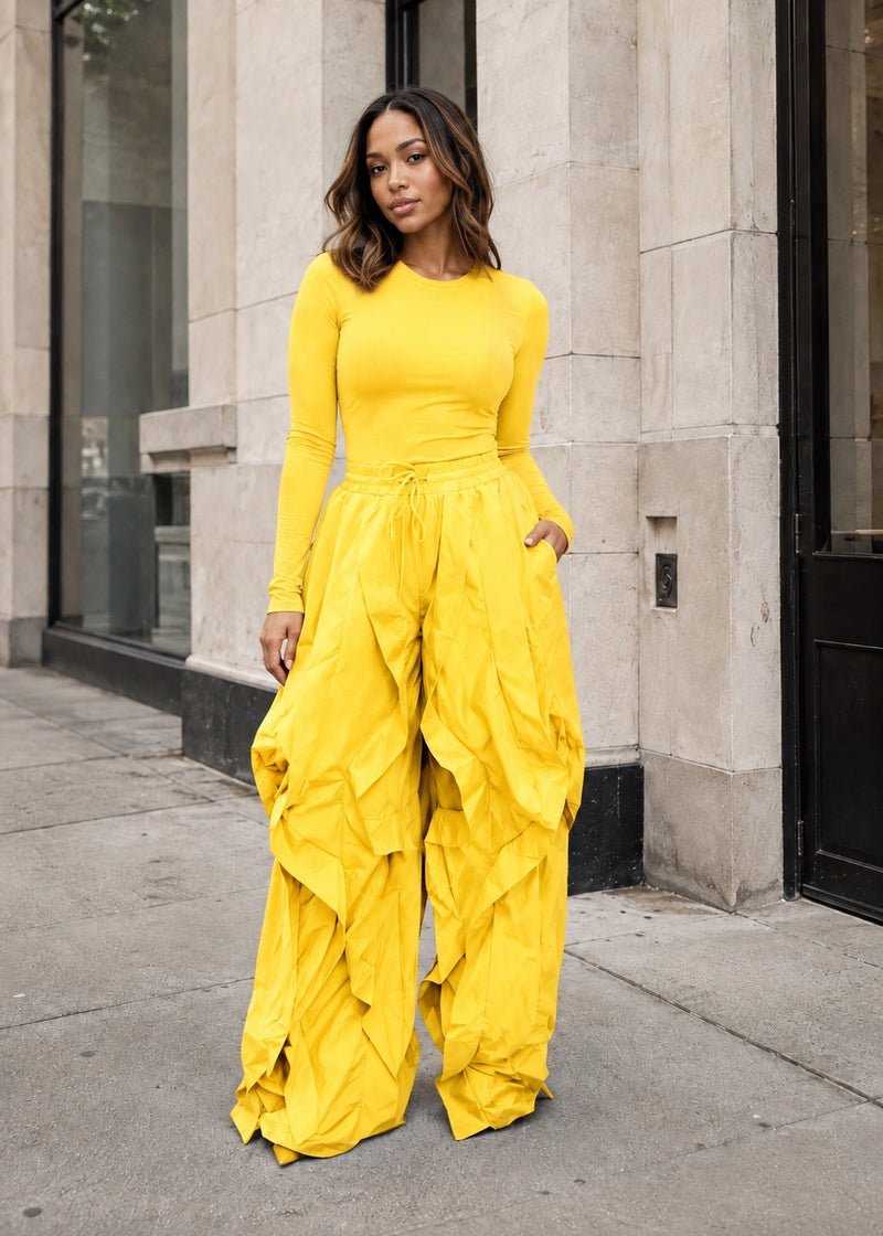 Salazia Long Sleeve Fitted Top & Layered Wide Leg Pants Sets