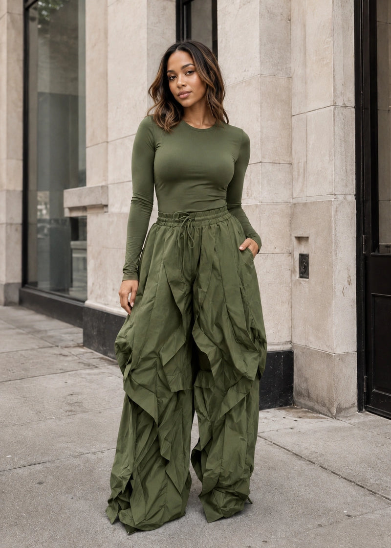 Salazia Long Sleeve Fitted Top & Layered Wide Leg Pants Sets