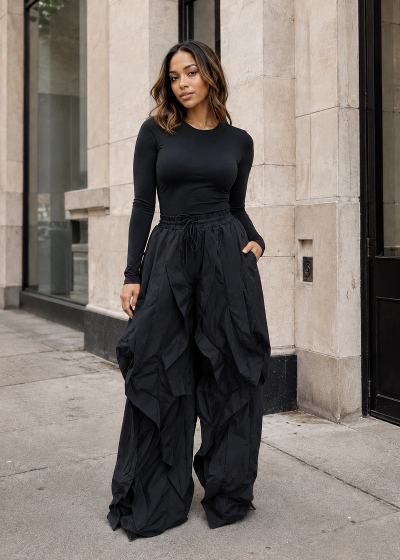 Salazia Long Sleeve Fitted Top & Layered Wide Leg Pants Sets