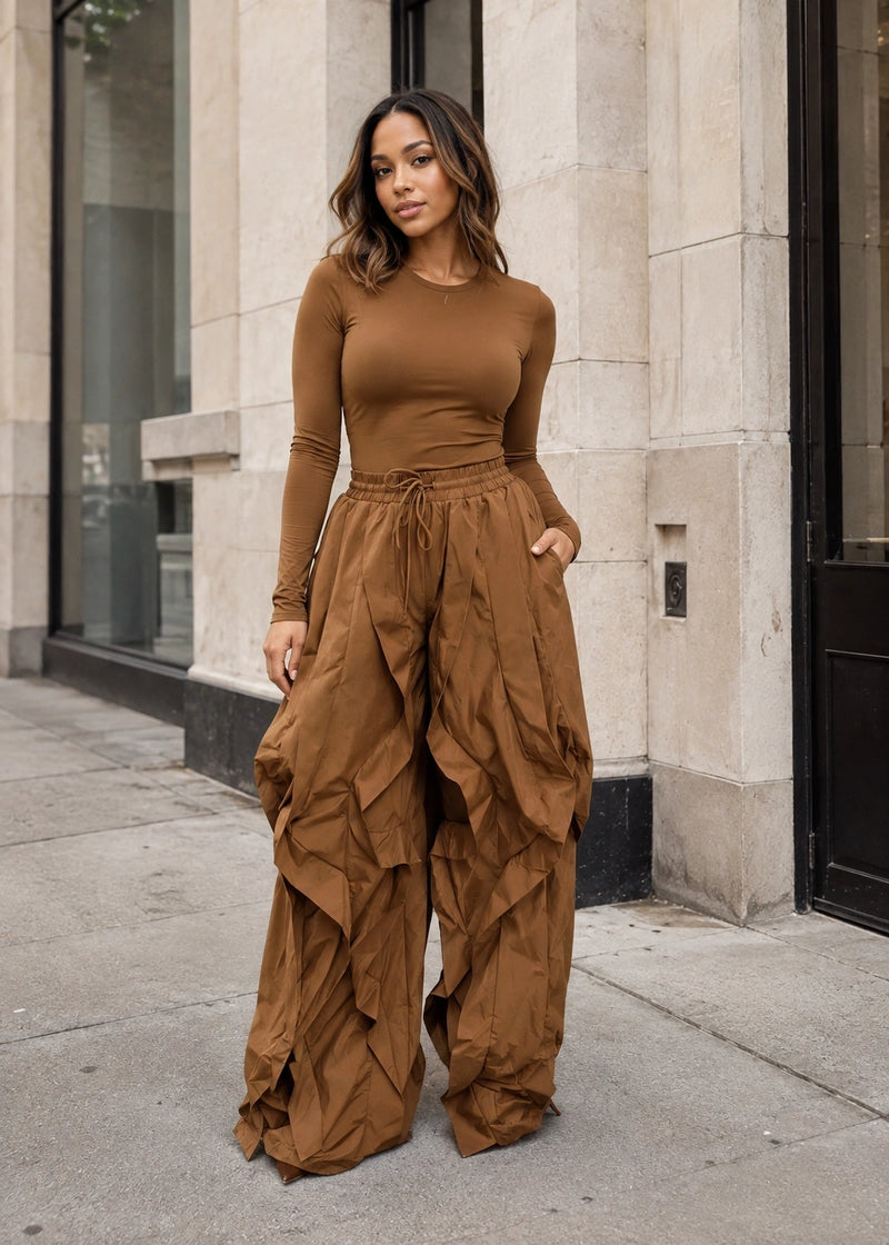 Salazia Long Sleeve Fitted Top & Layered Wide Leg Pants Sets