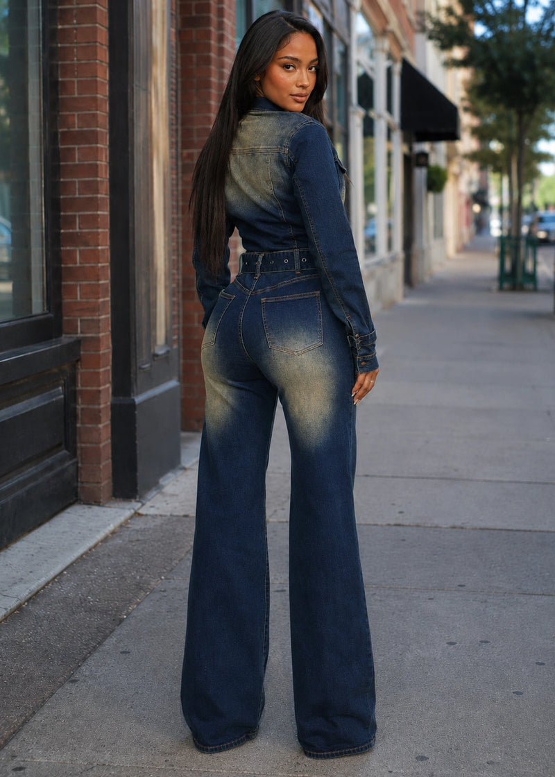 Salazia Washed Denim Wide Leg Jumpsuits