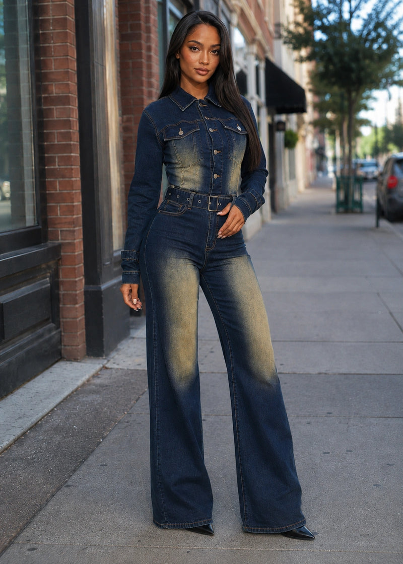 Salazia Washed Denim Wide Leg Jumpsuits