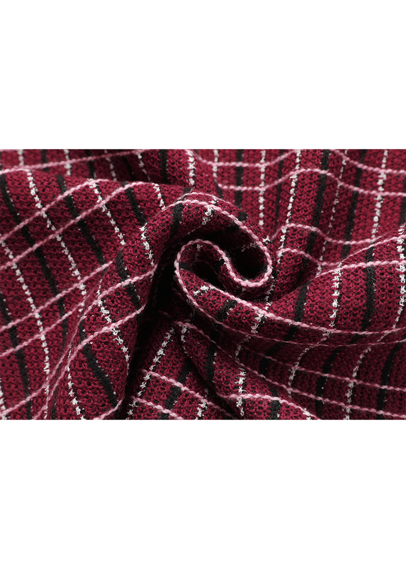 SALAZIA Red-Black Tweed-Style Wool Blend Knit Dresses