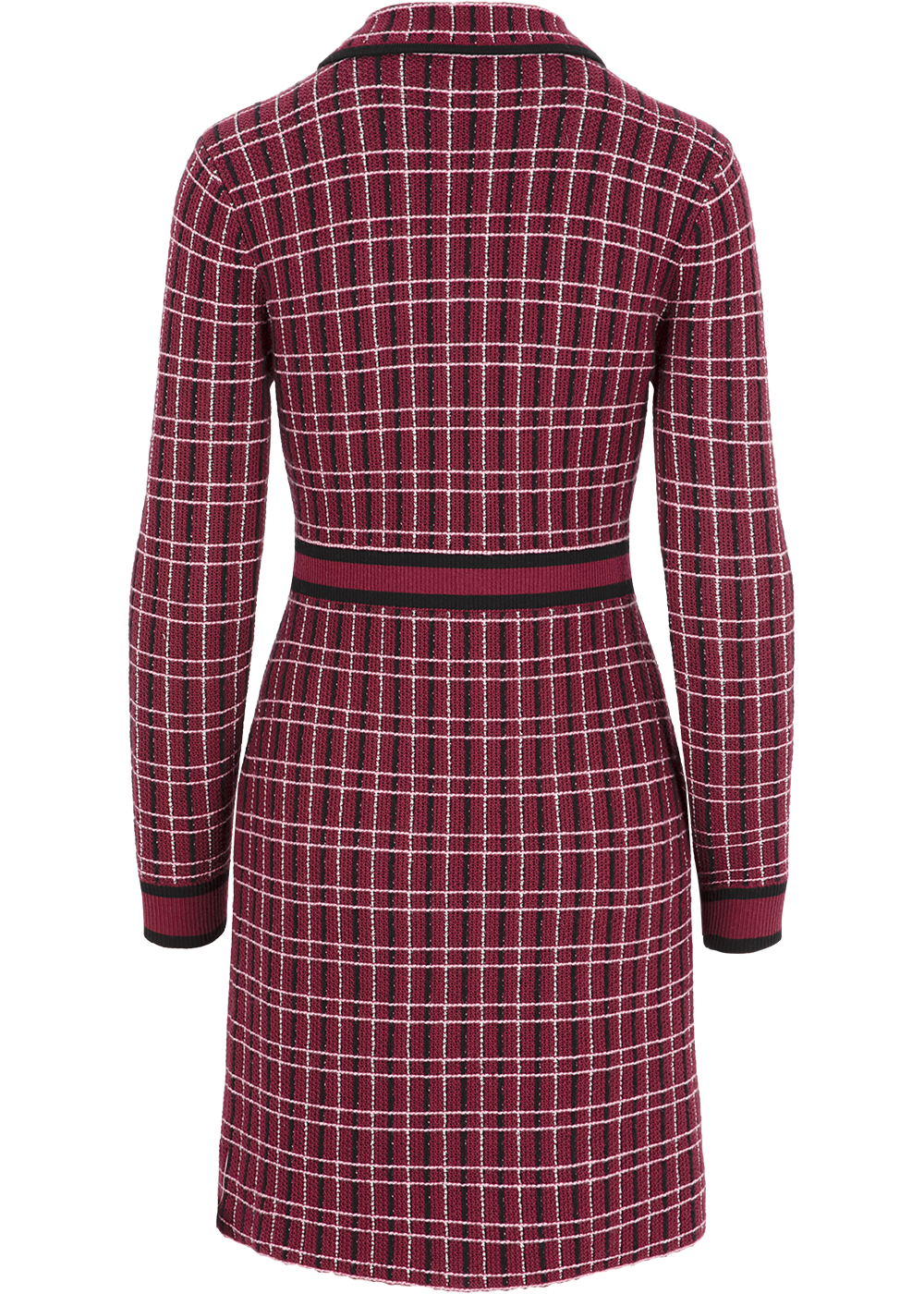 SALAZIA Red-Black Tweed-Style Wool Blend Knit Dresses