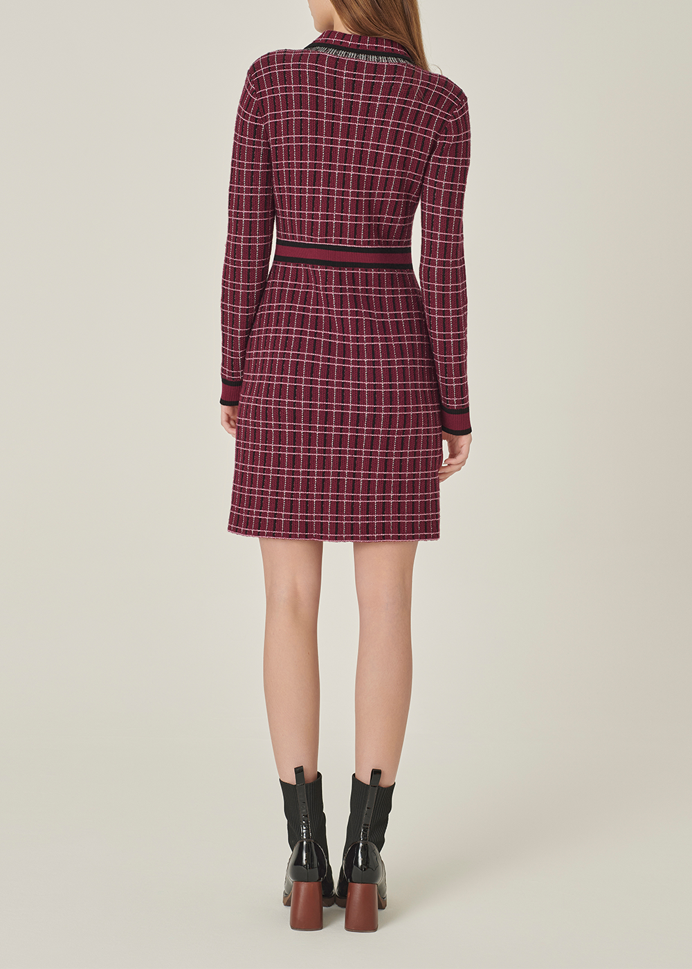 SALAZIA Red-Black Tweed-Style Wool Blend Knit Dresses
