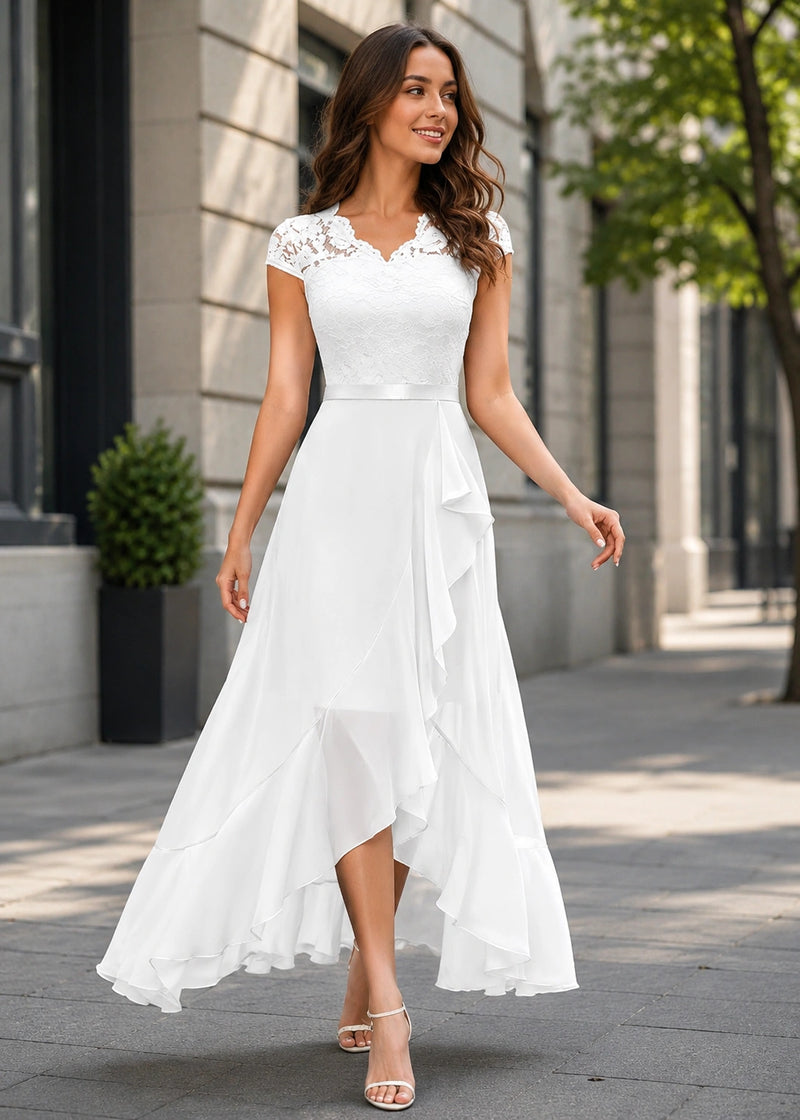 SALAZIA Lace V-Neck High-Low Maxi Dresses