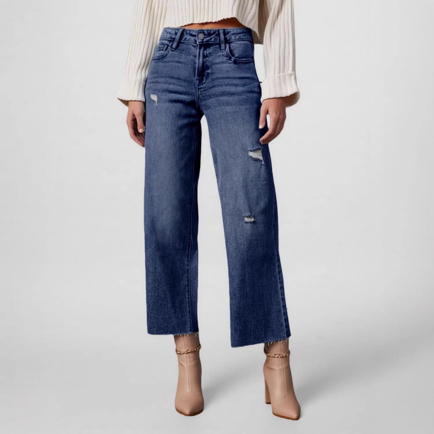 Ripped Straight-Leg Jeans