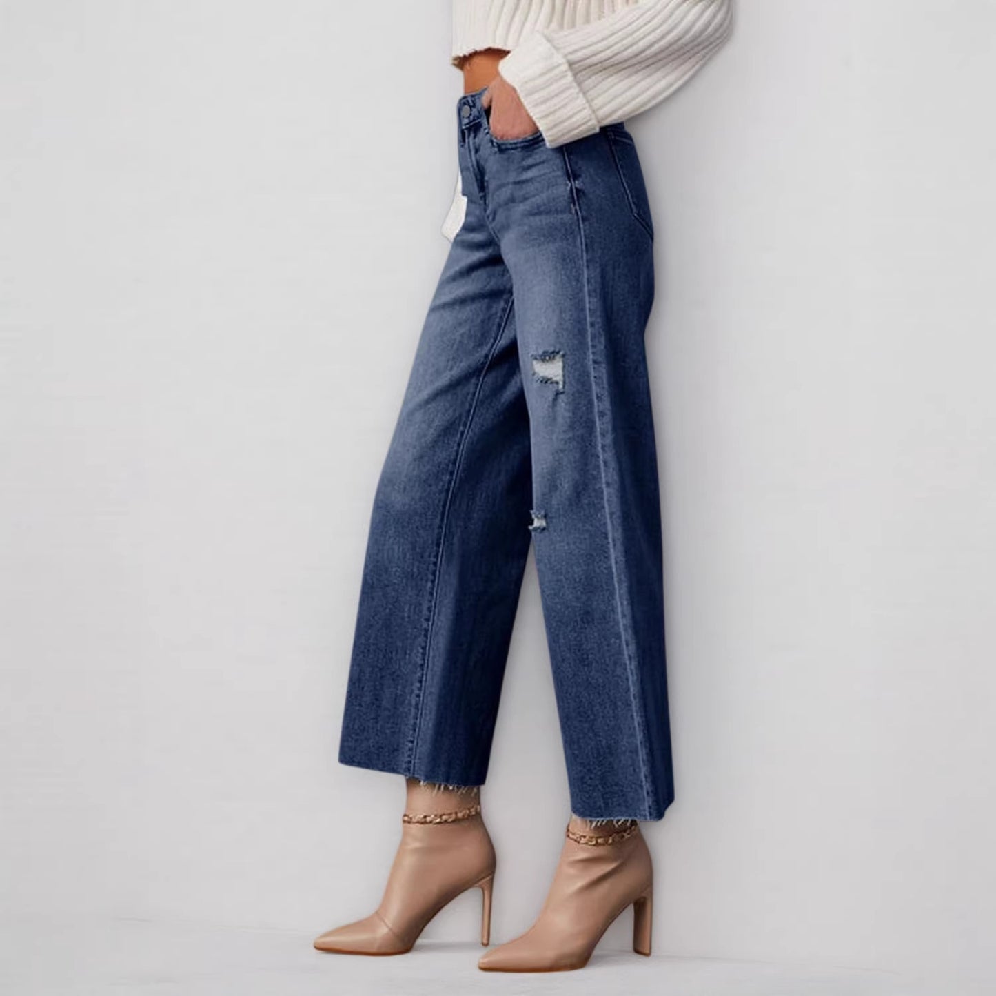 Ripped Straight-Leg Jeans